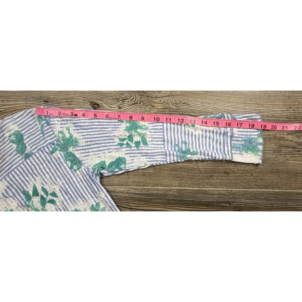 David Cline Crushed Tee Women M Floral Stripe Print 3/4 Sleeve Coastal Nautical - Picture 6 of 11